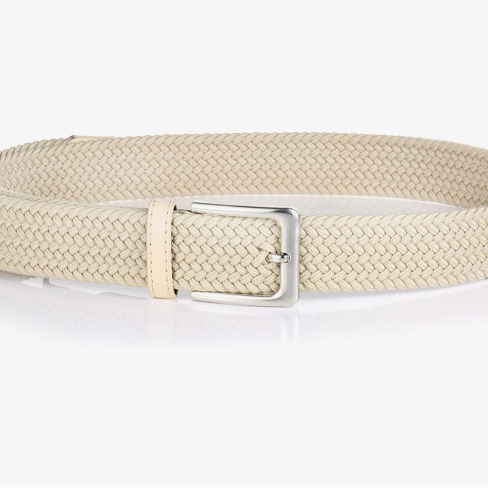 Men's Braided Elastic Canvas Belt - Beige/Off-White - Size XL - Picture 3 of 5